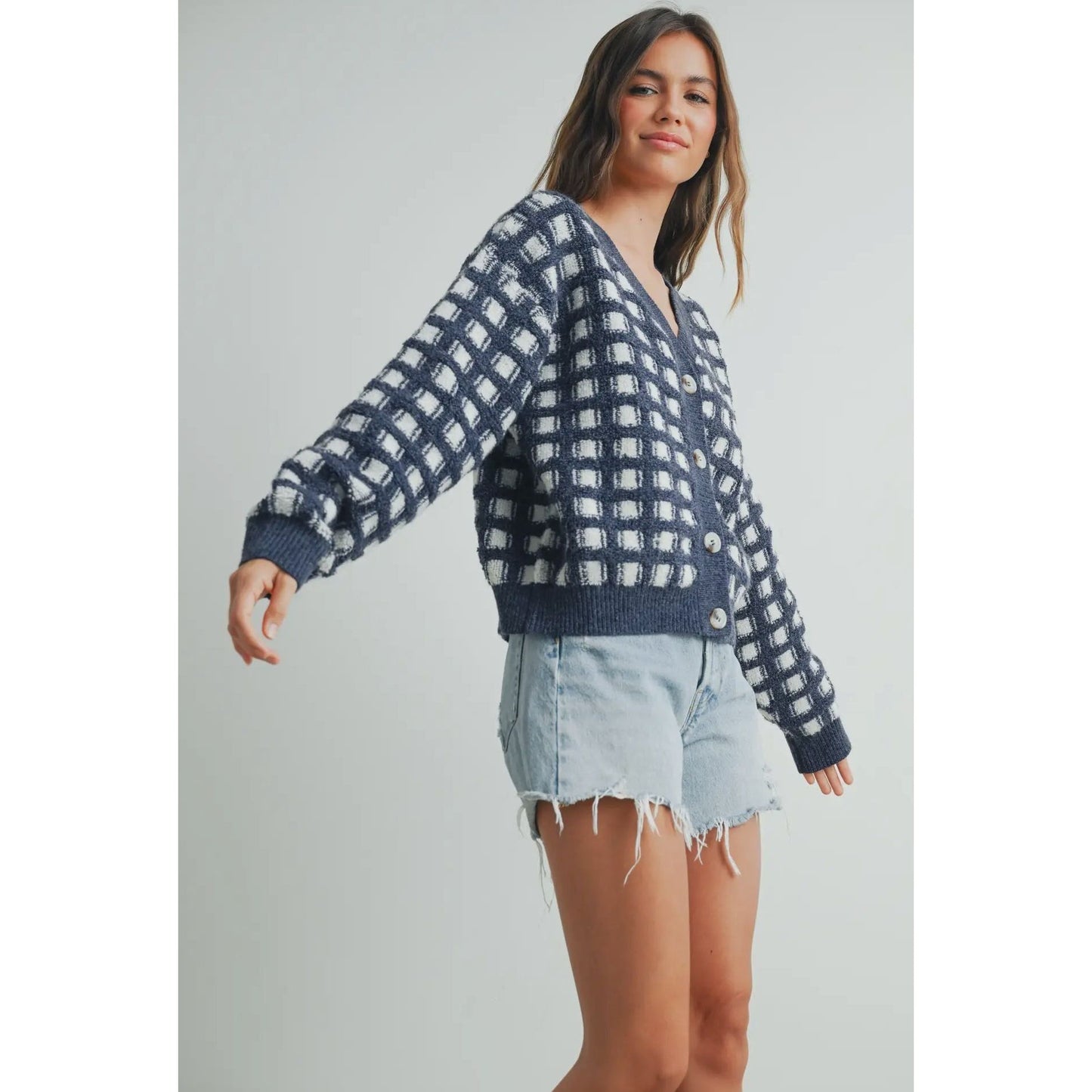 Midnight Checkered Cardigan