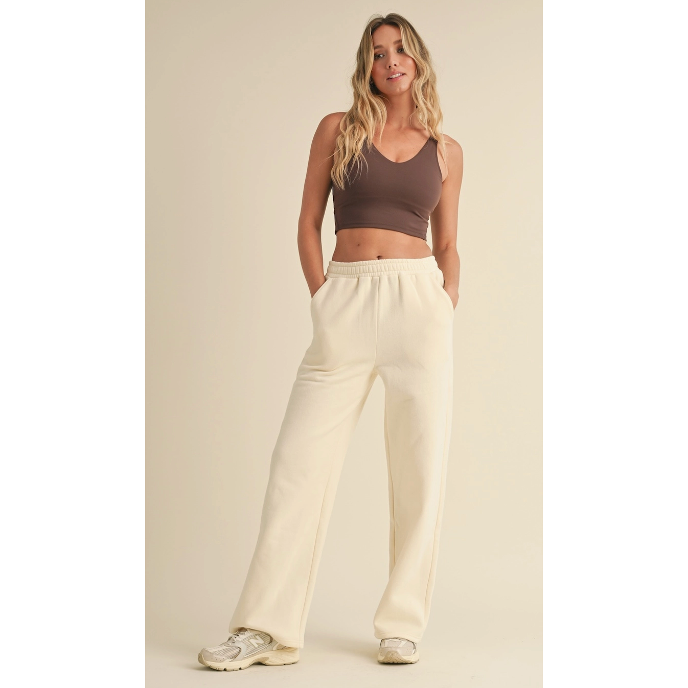 Cream Cozy Wide-Leg Sweatpants