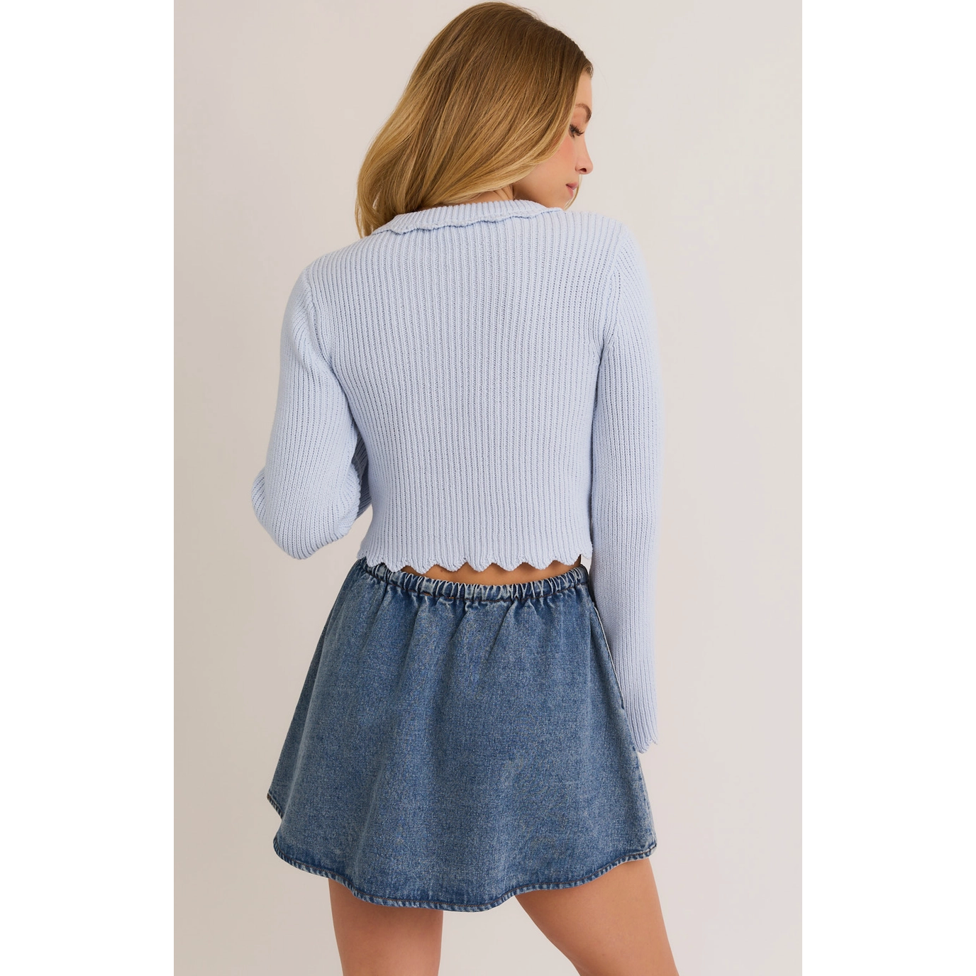 Scalloped Hem Ribbed Sweater