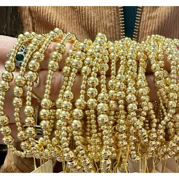 14K Gold Plated Brass Stretch Bracelet- 6mm