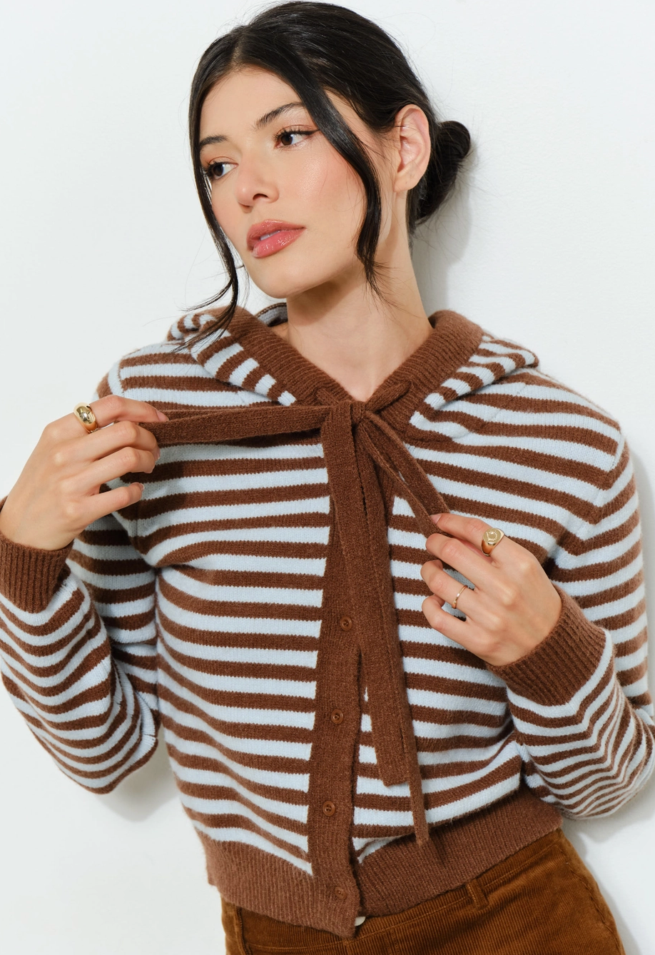 Cocoa Stripe Bow Cardigan