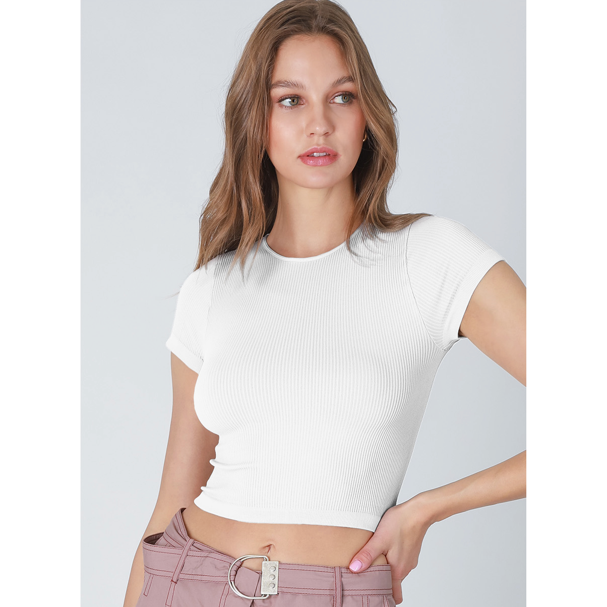 Ribbed Crop Baby Tee- White