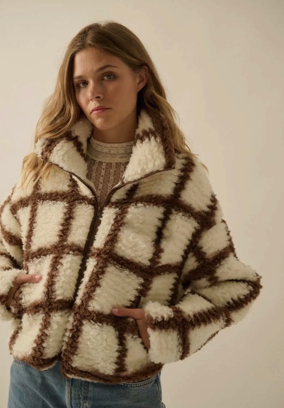 Cocoa Check Sherpa Jacket