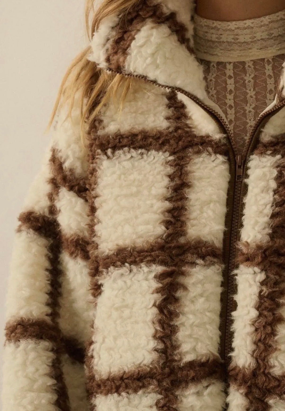 Cocoa Check Sherpa Jacket