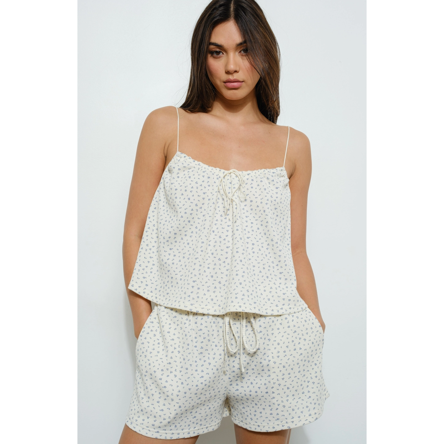 Ditsy Waffle Print Shorts