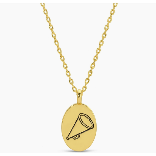 Etched Mega Phone Oval Pendant Necklace