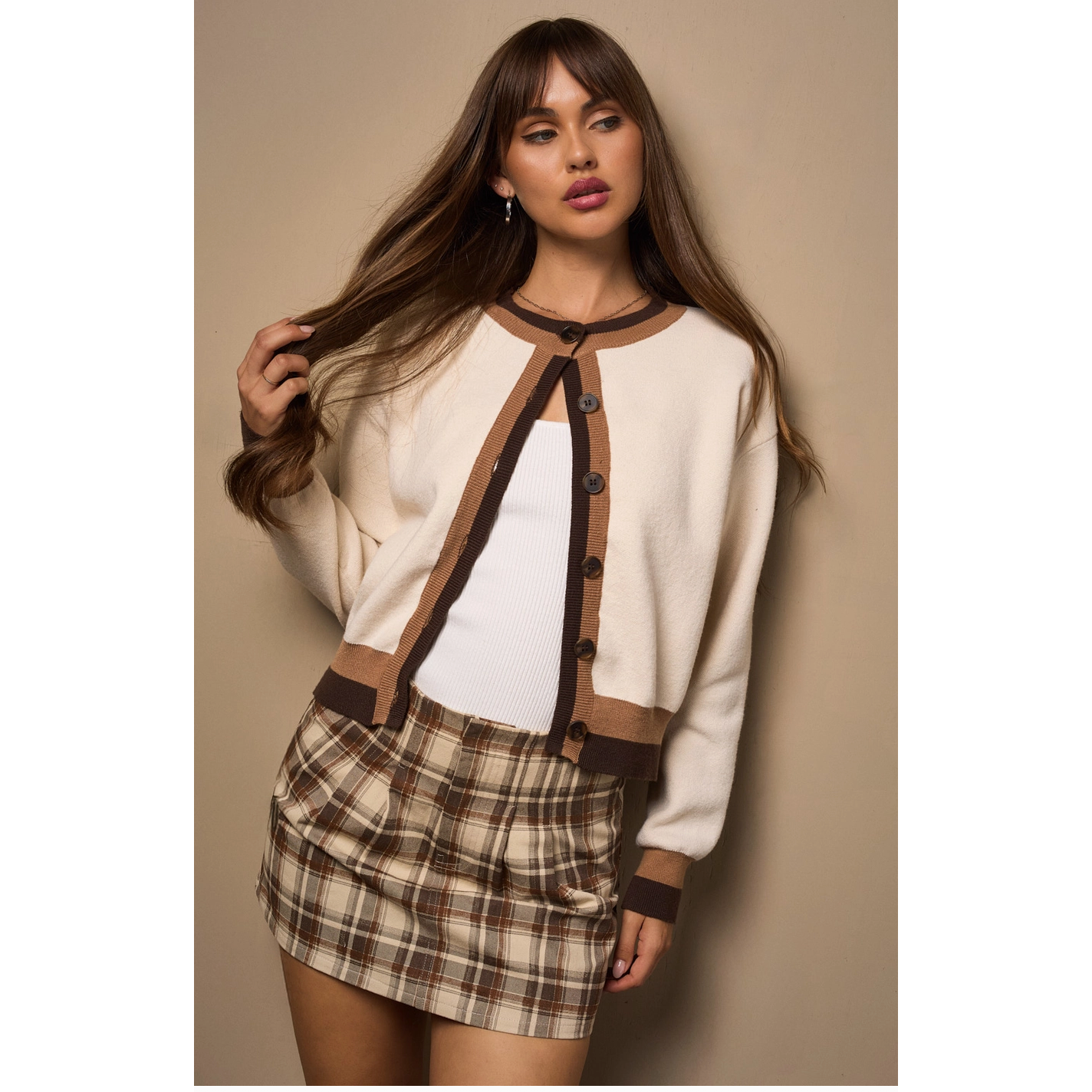 Mocha Trim Cardigan