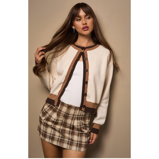 Mocha Trim Cardigan