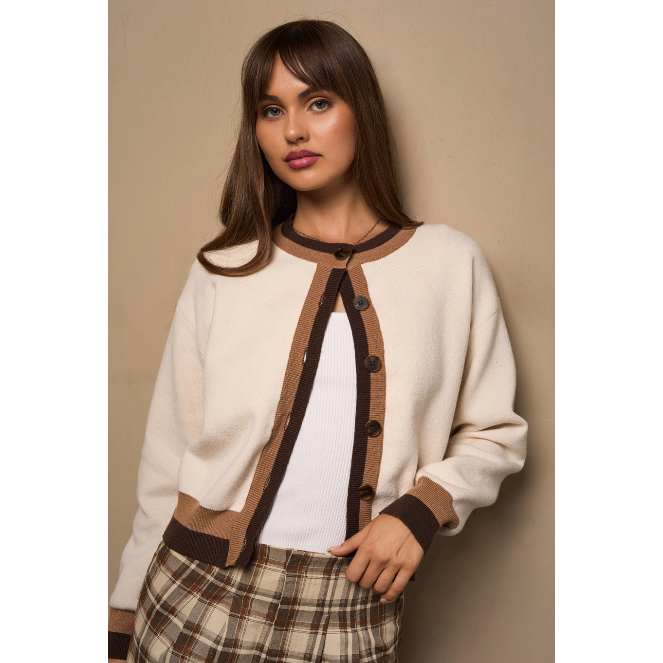 Mocha Trim Cardigan