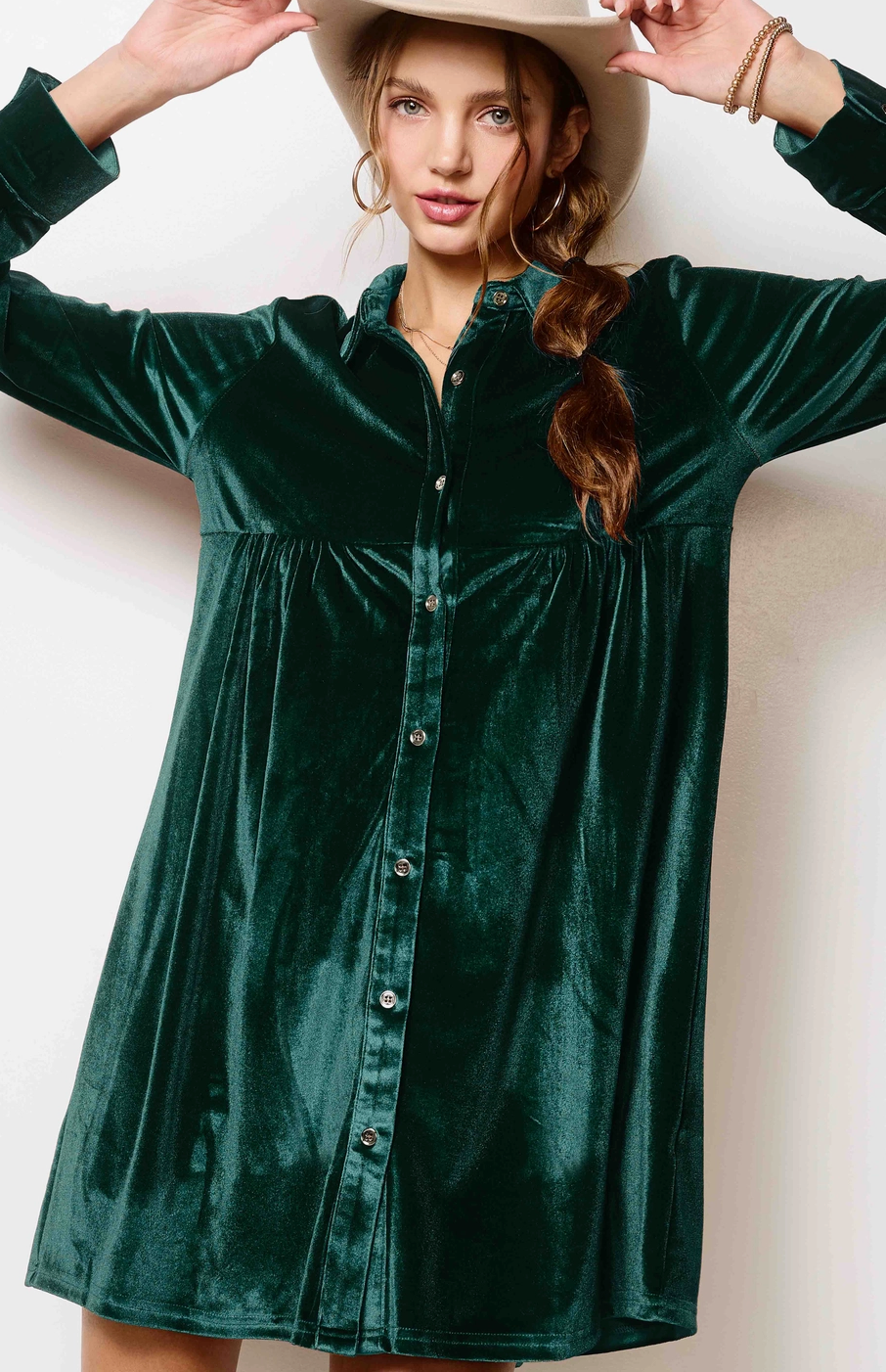 Evergreen Velvet Shirt Dress