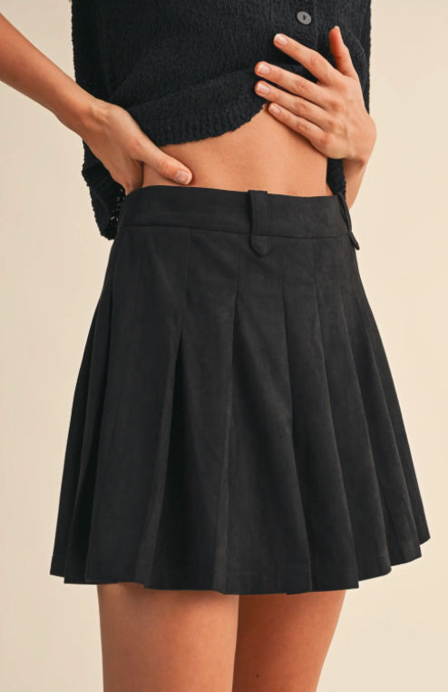 Suede Pleated Skirt