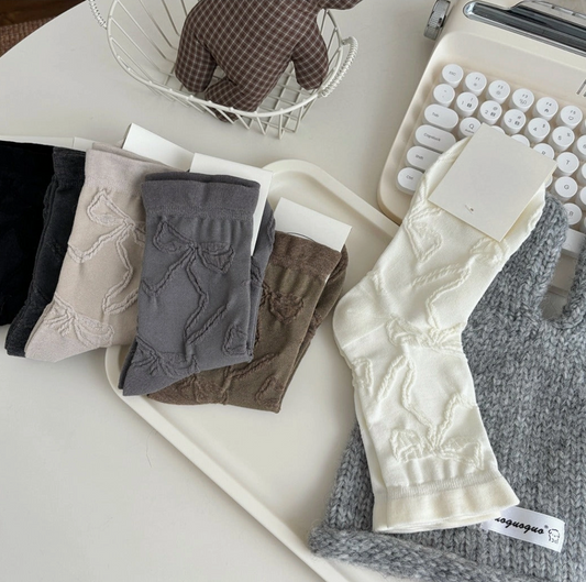 Mid-Calf Socks with Bow Patterns