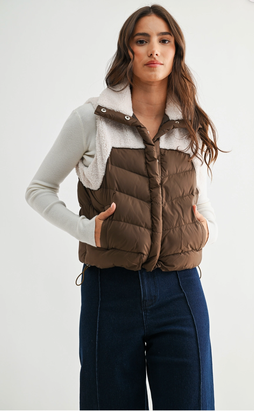 Mocha Sherpa Puffer Vest