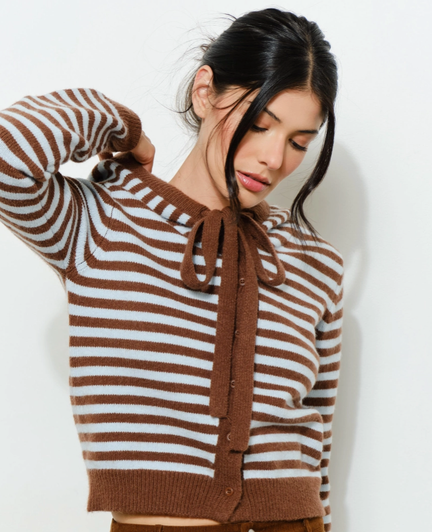Cocoa Stripe Bow Cardigan