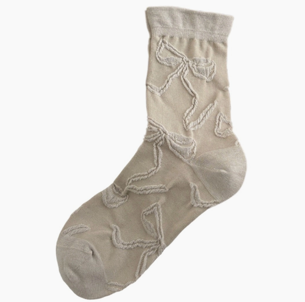 Mid-Calf Socks with Bow Patterns